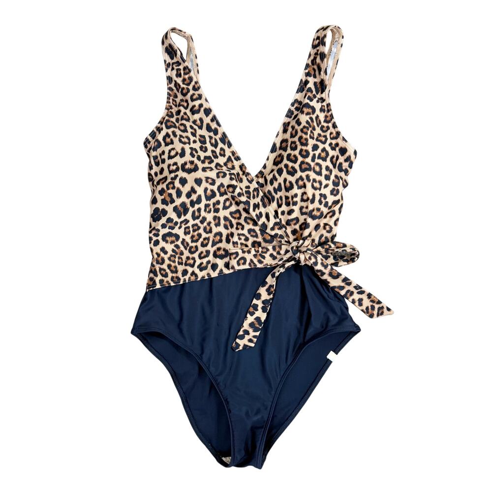 Summersalt Tan/Black Leopard Print One Piece Swimsuit Size 6 V-Neck Wrap Style